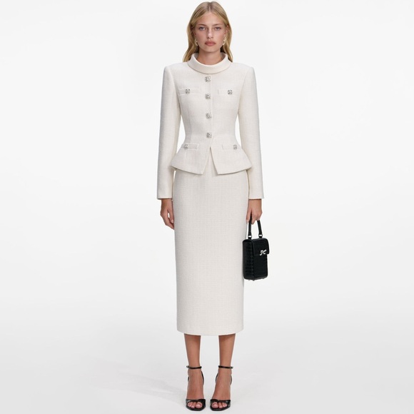 Self-Portrait NWOT CREAM BOUCLE TAILORED MIDI DRESS - Picture 3 of 9